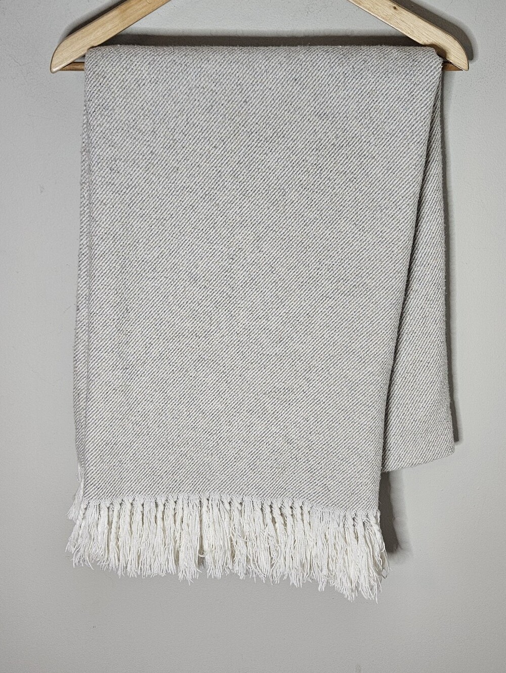 Boll & Branch Organic Cotton Oversized Throw Oatmeal Stripe, Fringe